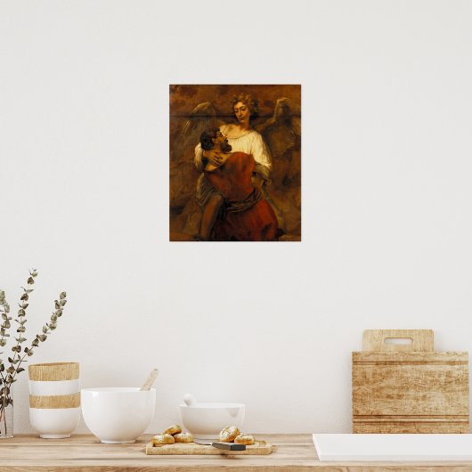Rembrandt - Jacob worstelt met engel Poster (Keuken)