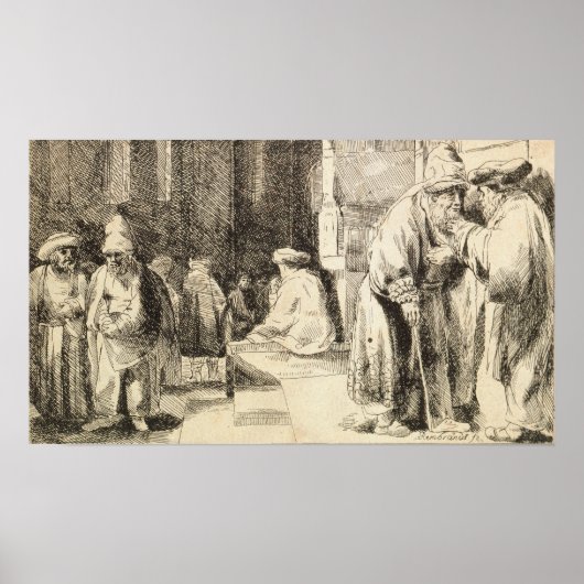 Rembrandt - joden in Synagogue Poster (Voorkant)