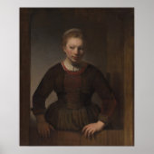 Rembrandt - Jonge Vrouw bij een Open Halfdeur Poster (Voorkant)