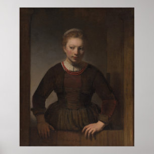 Rembrandt - Jonge Vrouw bij een Open Halfdeur Poster