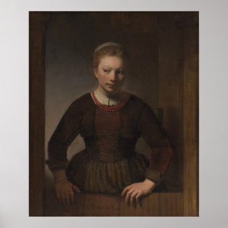 Rembrandt - Jonge Vrouw bij een Open Halfdeur Poster