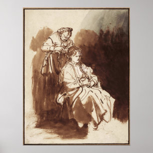 Rembrandt - Jonge vrouw laat haar haren vlechten 1 Poster