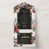 Rembrandt Moody Bloemige huwelijksinitialen All In One Uitnodiging (Binnen)