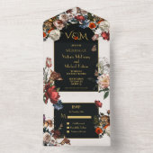 Rembrandt Moody Bloemrijke huwelijksinitialen All In One Uitnodiging (Binnen)