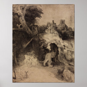 Rembrandt - Saint Jerome in het Italiaanse landsch Poster