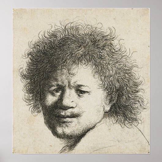 Rembrandt - Self-Portrait, Long Bushy Hair 1631 Poster (Voorkant)
