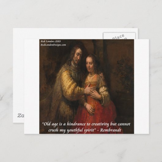 Rembrandt "The Jewish Bride" & Quote van het oude  Briefkaart (Voorkant / Achterkant)