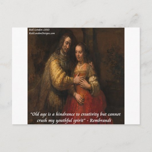 Rembrandt "The Jewish Bride" & Quote van het oude  Briefkaart (Voorkant)
