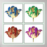 Rembrandt Tulip Pop Art Poster Print<br><div class="desc">Een mooie en kleurrijke pop-kunst weergave van een glorieuze Rembrandt tulp in vier kleuren.</div>