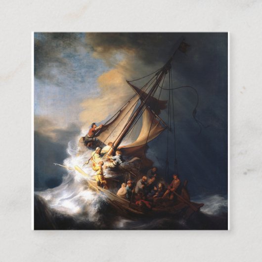 Rembrandt van Rijn Christus in het Storm Zee Galil Vierkante Visitekaartje (Voorkant)