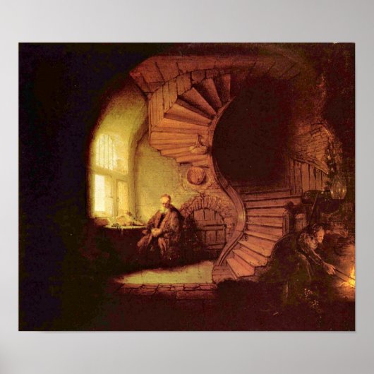 Rembrandt van Rijn - Filosoof in meditatie Poster (Voorkant)
