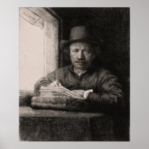 Rembrandt - zelf-portret die bij Venster trekt Poster
