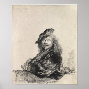 Rembrandt - Zelfportret leunend op een stenen vens Poster