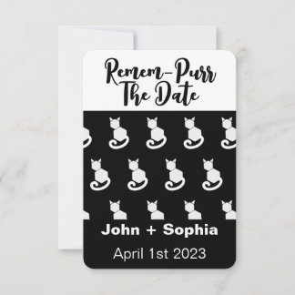 Remem-Purr Grappige Moderne Zwart en Wit Kat Opsla Save The Date