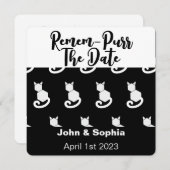 Remem-Purr Grappige Moderne Zwarte en Witte Kat QR Save The Date (Voorkant / Achterkant)