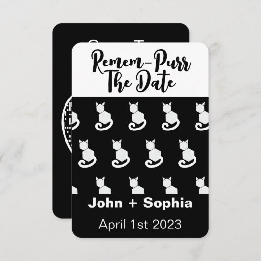 Remem-Spint Funny Modern Black en White Cat Save Save The Date (Voorkant / Achterkant)