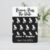 Remem-Spint Funny Modern Black en White Cat Save Save The Date (Staand voorkant)