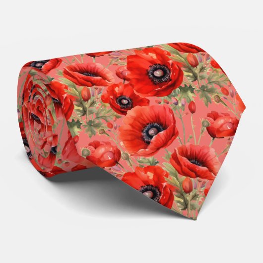 Remembrance Day Red Poppies Poppy Floral Stropdas (Opgerold)