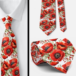 Remembrance Day Red Poppies Poppy Floral Stropdas