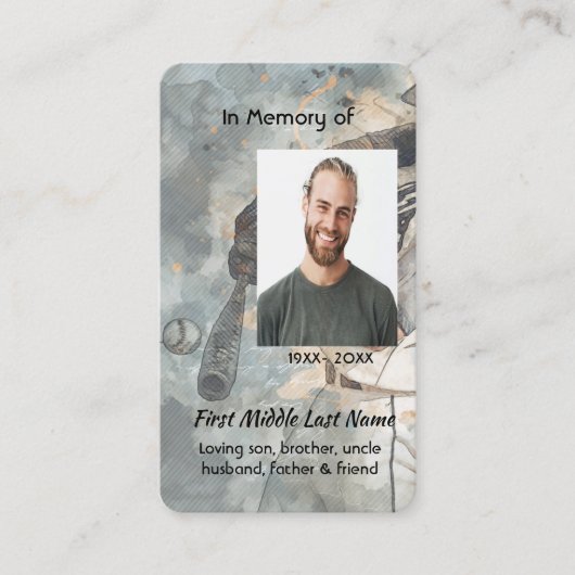 Remembrance Memorial Memory Card Baseball Sport Visitekaartje (Voorkant)