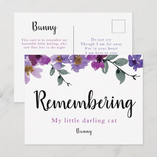 Remembrance Pet hield van een bloem Aankondigingskaart (Voorkant / Achterkant)