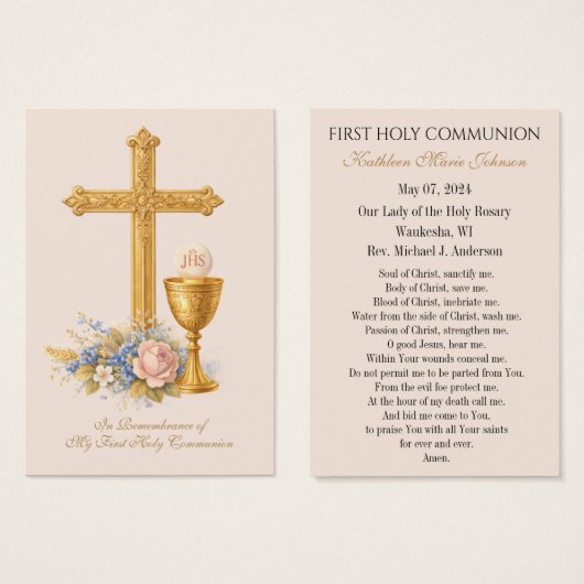Remembrance Prayer Card for First Holy Communion Visitekaartje (Voorkant /achterkant)