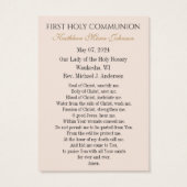 Remembrance Prayer Card for First Holy Communion Visitekaartje (Achterkant)