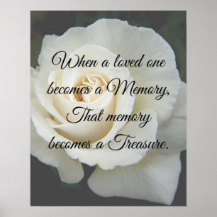 Remembrance sign, Missing you, white rose Poster