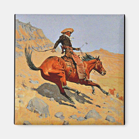 Remington - De Cowboy, beroemd schilderij Magneet (Voorkant)