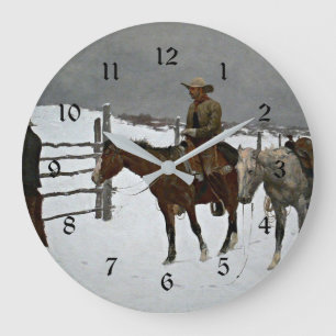 Remington - De val van de Cowboy, kunstschilderij, Grote Klok