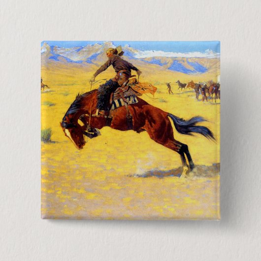 Remington Old West Horse and Cowboy Vierkante Button 5,1 Cm (Voorkant)