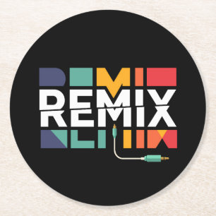 Remix Audio   DJ Muziek Retro Geometrische Grafiek Ronde Kartonnen Onderzetter