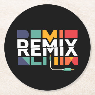 Remix Audio | DJ Muziek Retro Geometrische Grafiek Ronde Kartonnen Onderzetter