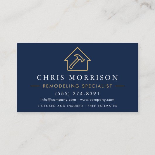 Remodeling Specialist QR Code Navy Blue Gold Visitekaartje (Voorkant)
