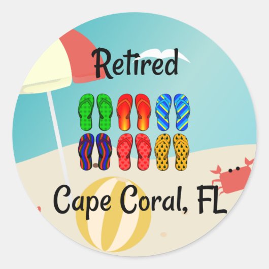 Remoe, Cape Coral, FL, strandontwerp Ronde Sticker (Voorkant)