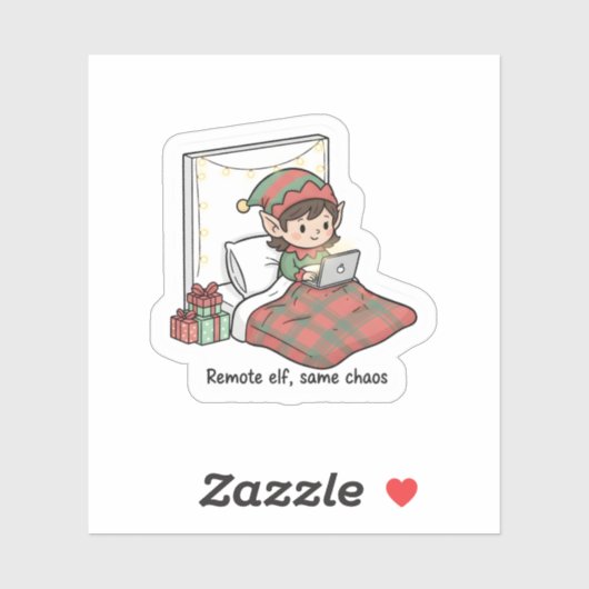 Remote Elf Chaos – Funny Christmas Work from Home  Sticker (Vel)
