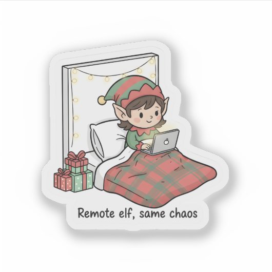 Remote Elf Chaos – Funny Christmas Work from Home  Sticker (Voorkant)
