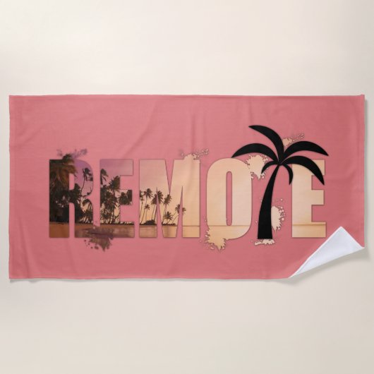 Remote Word Art Splash Palm Tree Silhouette Strandlaken (Voorkant)
