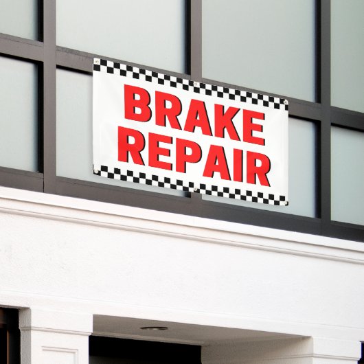 Remreparatie automobielwinkel — wit spandoek (Buitenkant Gebouw)