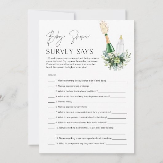 REMY Baby Shower Enquête Zegt Game - Kurkende Fles Kaart (Voorkant)