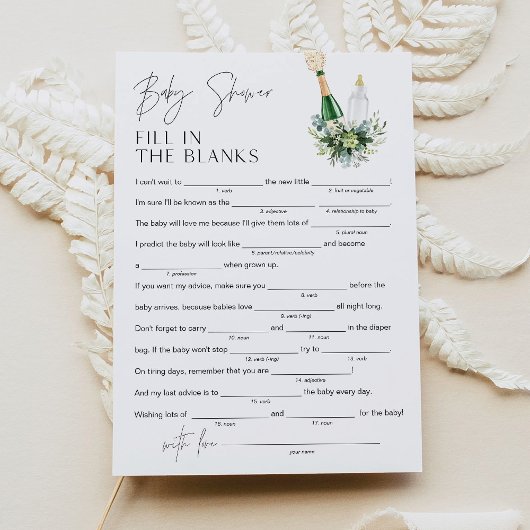 REMY Baby shower Libs Fill in de Blank Game 5x7 Kaart