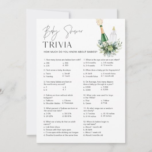 REMY Baby Trivia Baby shower Spel - Poppin Flessen Kaart (Voorkant)