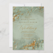 Remy ID644 Marmeren Glitter Bruiloft Sage Groen Kaart (Voorkant)