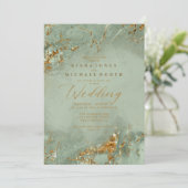Remy ID644 Marmeren Glitter Bruiloft Sage Groen Kaart (Staand voorkant)