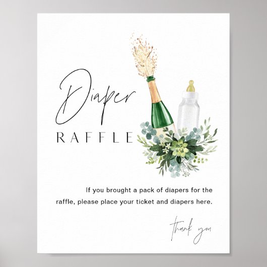 REMY Poppin Bottles Diaper Raffle Baby Shower Sign Poster (Voorkant)