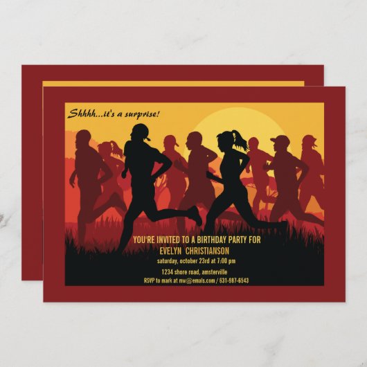 Ren als een marathonuitnodiging kaart (Voorkant / Achterkant)