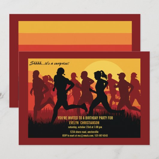 Ren als een marathonuitnodiging kaart (Voorkant / Achterkant)