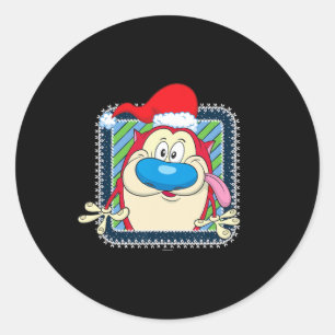 Ren en Stimpy Feestelijke Kerstman Hoed Stimpy Ronde Sticker