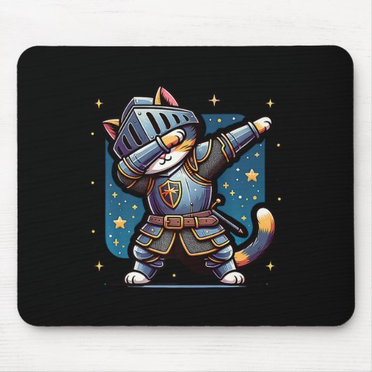 Ren Faire middeleeuwse ridder dabbing kat kitten g Muismat (Voorkant)
