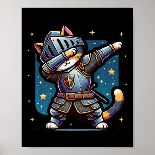 Ren Faire middeleeuwse ridder dabbing kat kitten g Poster